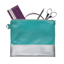 Load image into Gallery viewer, Knit Picks Colorblock Zippered Pouch - Teal &amp; Silver